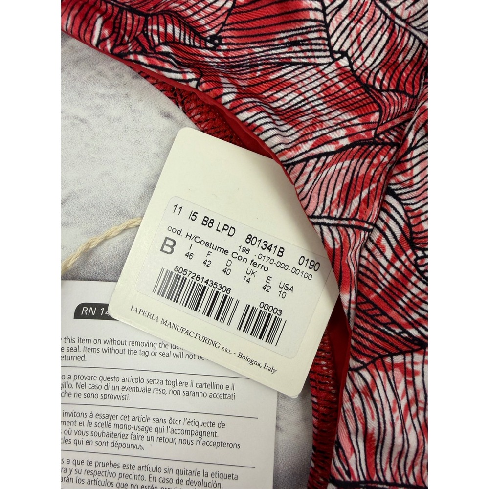 La Perla Red Tropical Trikini Cutout One Piece Swimsuit Halter NWT Sz 10 Beach - Picture 5 of 12